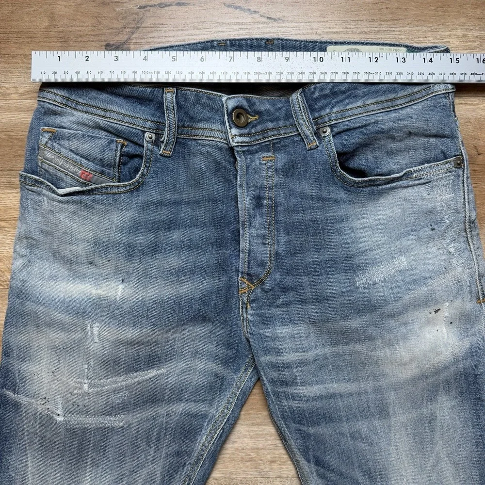 Diesel Sleenker‎ Jeans Men 30x30 Blue Slim Skinny Stretch Italy Whiskered 069DJ